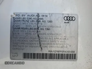 2015 Audi Q5 Premium with VIN WA1CFAFP0FA045488, listed as a Copart auction lot 60279075 with 140,102 mi miles and Clean title. Bid and sale history available at DreamBid. Image 12.
