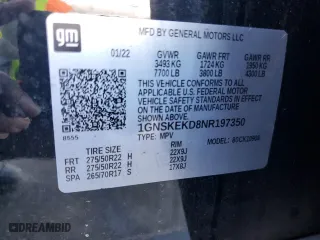 2022 Chevrolet Suburban RST with VIN 1GNSKEKD8NR197350, listed as a Copart auction lot 88249775 with 58,380 mi miles and Salvage Title. Bid and sale history available at carsss.com. Image 13.