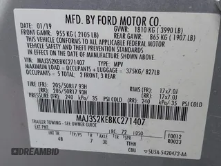 2019 Ford EcoSport Titanium with VIN MAJ3S2KE8KC271407, listed as a IAAI auction lot 39585454 with 74,104 mi miles and . Bid and sale history available at DreamBid. Image 9.