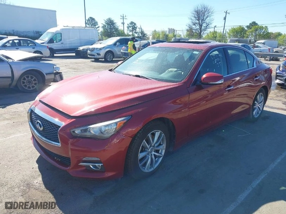 2015 Infiniti Q50 with VIN JN1BV7AR6FM420284, listed as a IAAI auction lot 41795605 with 160,353 mi miles. Bid and sale history available at carsss.com. Image 2.