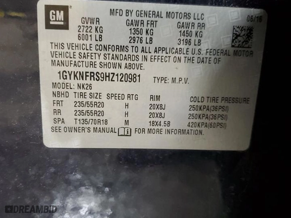 2017 Cadillac XT5 Platinum AWD with VIN 1GYKNFRS9HZ120981, listed as a Copart auction lot 41764955 with 62,240 mi miles and Salvage Title. Bid and sale history available at carsss.com. Image 14.