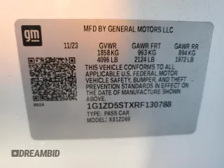 2024 Chevrolet Malibu LT with VIN 1G1ZD5STXRF130788, listed as a Copart auction lot 56486895 with Not Provided miles and Non Repairable. Bid and sale history available at DreamBid. Image 12.