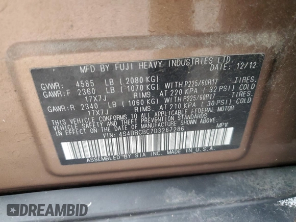 2013 Subaru Outback Premium with VIN 4S4BRCBC7D3267286, listed as a Copart auction lot 47787605 with 125,747 mi miles and Clean Title. Bid and sale history available at carsss.com. Image 15.