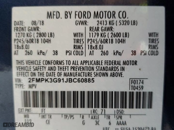 2018 Ford Edge SE with VIN 2FMPK3G91JBC60885, listed as a Copart auction lot 46888685 with 30,120 mi miles and Salvage Title. Bid and sale history available at carsss.com. Image 12.