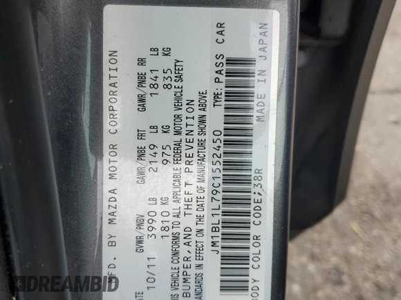 2012 Mazda 3 i Touring with VIN JM1BL1L79C1552450, listed as a Copart auction lot 56544455 with 107,737 mi miles and Salvage title. Bid and sale history available at DreamBid. Image 12.