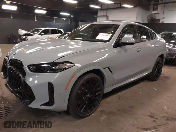 2025 BMW X6 xDrive40i with VIN 5UX33EX04S9Z44291, listed as a IAAI auction lot 41827897 with 1,053 mi miles. Bid and sale history available at carsss.com. Image 2.