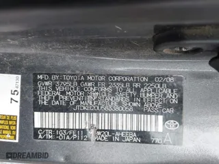 2008 Toyota Prius with VIN JTDKB20U583380058, listed as a IAAI auction lot 41883038 with 232,876 mi miles. Bid and sale history available at carsss.com. Image 9.