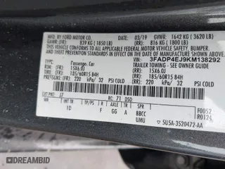 2019 Ford Fiesta SE with VIN 3FADP4EJ9KM138292, listed as a IAAI auction lot 41906774 with 76,839 mi miles. Bid and sale history available at carsss.com. Image 9.