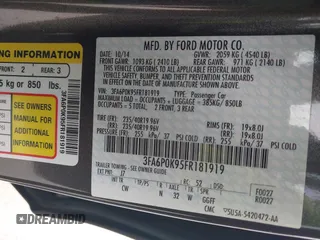 2015 Ford Fusion Titanium with VIN 3FA6P0K95FR181919, listed as a IAAI auction lot 41744443 with 127,572 mi miles. Bid and sale history available at carsss.com. Image 9.