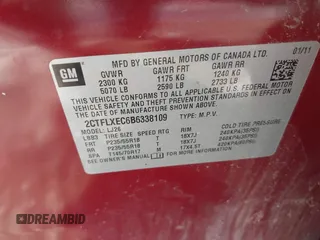 2011 GMC Terrain SLT-2 with VIN 2CTFLXEC6B6338109, listed as a IAAI auction lot 41301788 with 1 mi miles. Bid and sale history available at carsss.com. Image 9.