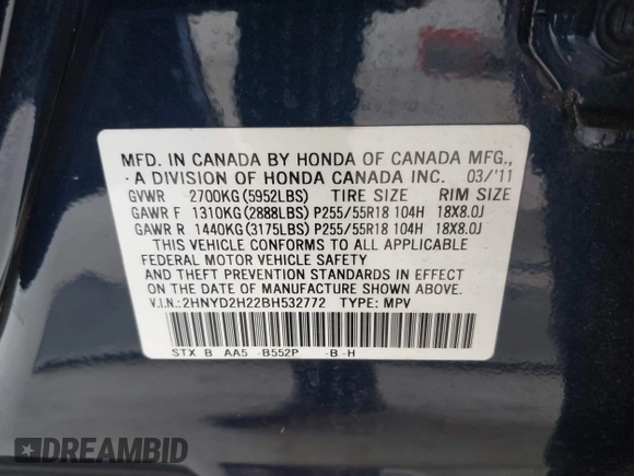 2011 Acura MDX with VIN 2HNYD2H22BH532772, listed as a IAAI auction lot 42109637 with 89,712 mi miles. Bid and sale history available at carsss.com. Image 9.