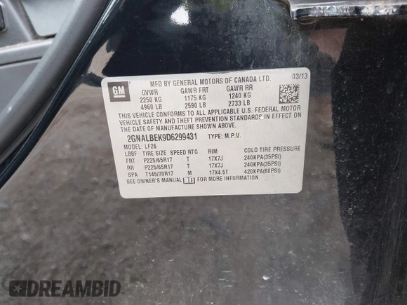 2013 Chevrolet Equinox LS with VIN 2GNALBEK9D6299431, listed as a IAAI auction lot 42168047 with 150,693 mi miles and . Bid and sale history available at DreamBid. Image 9.
