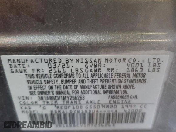 2021 Nissan Sentra SV z VIN 3N1AB8CV1MY256263, wystawiony jako Copart lot #55847445 z przebiegiem 60 037 mil mil oraz Szkoda całkowita • Salvage title. Historia ofert i sprzedaży dostępna na DreamBid. Obrazek 13.