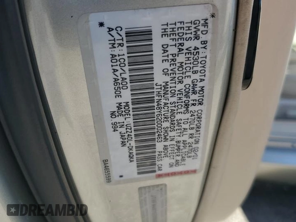 2002 Lexus SC 430 z VIN JTHFN48Y620002463, wystawiony jako Copart lot #72425814 z przebiegiem Nie podano mil oraz Nie do naprawy • Non repairable. Historia ofert i sprzedaży dostępna na DreamBid. Obrazek 12.