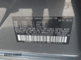 2020 Subaru Impreza Special Sports with VIN 4S3GTAL67L3722550, listed as a IAAI auction lot 41147015 with 42,464 mi miles and . Bid and sale history available at DreamBid. Image 9.