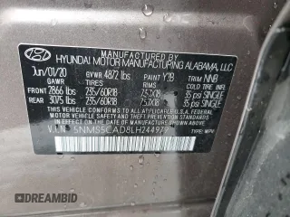 2020 Hyundai Santa Fe Limited z VIN 5NMS5CAD8LH244979, wystawiony jako Copart lot #51838985 z przebiegiem 10 764 mil mil oraz Szkoda całkowita • Salvage title. Historia ofert i sprzedaży dostępna na DreamBid. Obrazek 13.