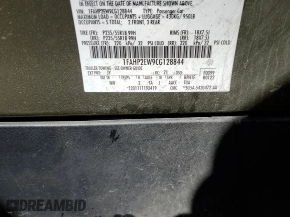 2012 Ford Taurus SEL with VIN 1FAHP2EW9CG128844, listed as a Copart auction lot 47158904 with 151,023 mi miles and Clean Title. Bid and sale history available at DreamBid. Image 13.