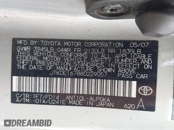 2008 Scion tC Spec with VIN JTKDE167880229057, listed as a IAAI auction lot 42072616 with Not Provided miles and . Bid and sale history available at DreamBid. Image 9.