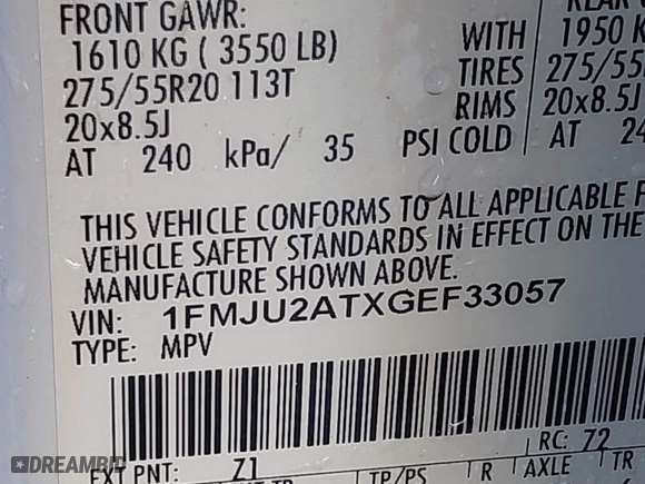 2016 Ford Expedition Limited with VIN 1FMJU2ATXGEF33057, listed as a IAAI auction lot 41103537 with 157,514 mi miles. Bid and sale history available at carsss.com. Image 9.