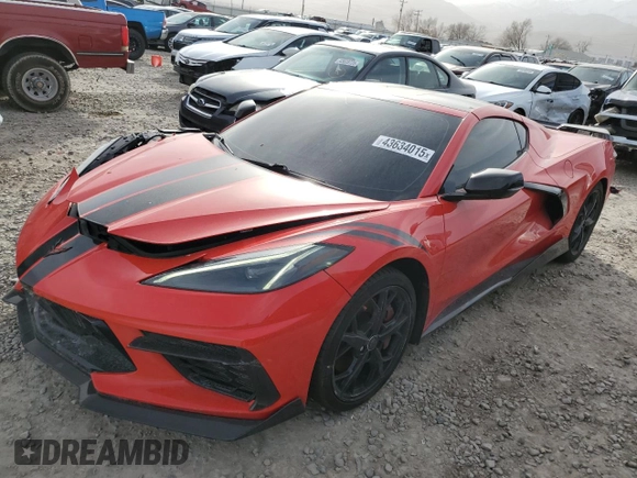 2021 Chevrolet Corvette 3LT with VIN 1G1YC2D42M5105403, listed as a Copart auction lot 43634015 with 25,635 mi miles and Salvage Title. Bid and sale history available at carsss.com. Image 1.