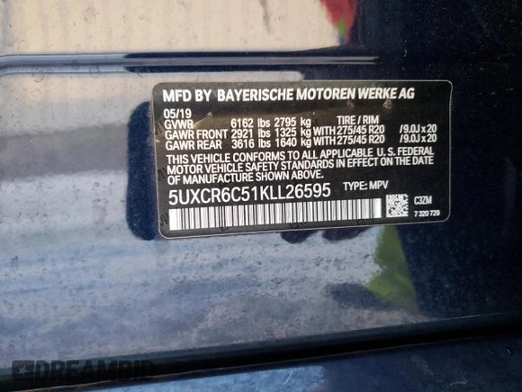 2019 BMW X5 xDrive40i with VIN 5UXCR6C51KLL26595, listed as a Copart auction lot 70907012 with 54,276 mi miles. Bid and sale history available at carsss.com. Image 14.