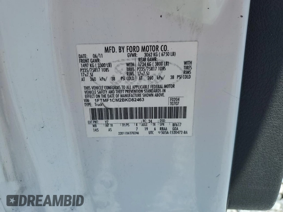 2011 Ford F-150 XL with VIN 1FTMF1CM2BKD82463, listed as a Copart auction lot 52452975 with 324,446 mi miles and Clean Title. Bid and sale history available at DreamBid. Image 12.