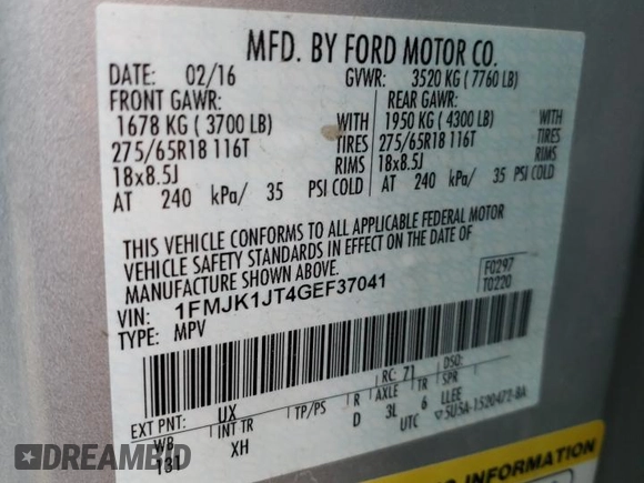 2016 Ford Expedition EL XLT with VIN 1FMJK1JT4GEF37041, listed as a Copart auction lot 71013274 with 191,447 mi miles and Salvage Title. Bid and sale history available at carsss.com. Image 13.