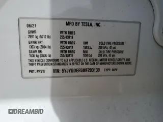 2021 Tesla Model Y Long Range with VIN 5YJYGDEE5MF203130, listed as a Copart auction lot 54642795 with 73,663 mi miles and Non Repairable. Bid and sale history available at DreamBid. Image 13.