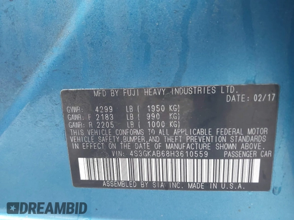 2017 Subaru Impreza Premium z VIN 4S3GKAB68H3610559, wystawiony jako IAAI lot #42156102 z przebiegiem 79 548 mil mil oraz . Historia ofert i sprzedaży dostępna na DreamBid. Obrazek 9.