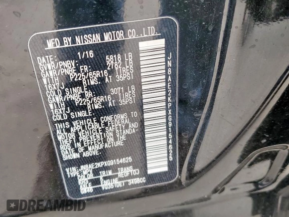 2016 Nissan Quest SV z VIN JN8AE2KPXG9154625, wystawiony jako Copart lot #56832785 z przebiegiem 71 952 mil mil oraz Czysty tytuł • Clean title. Historia ofert i sprzedaży dostępna na DreamBid. Obrazek 13.