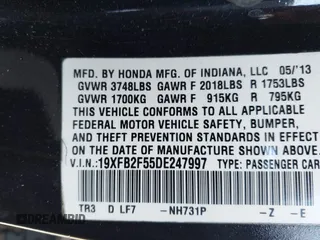 2013 Honda Civic LX с VIN 19XFB2F55DE247997, выставлен на аукционе IAAI как лот 40203529 с пробегом 132 703 миль миль и . История ставок и продаж доступна на DreamBid. Изображение 9.