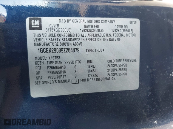 2009 Chevrolet Silverado 1500 LT with VIN 1GCEK29089Z264879, listed as a IAAI auction lot 40990010 with Not Provided miles and . Bid and sale history available at DreamBid. Image 9.