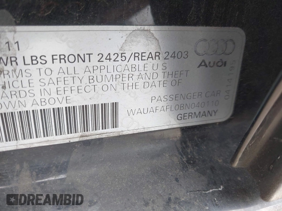 2011 Audi A4 Premium z VIN WAUAFAFL0BN040110, wystawiony jako IAAI lot #41990720 z przebiegiem 107 016 mil mil oraz . Historia ofert i sprzedaży dostępna na DreamBid. Obrazek 9.