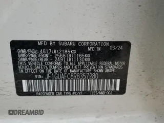 2024 Subaru Impreza Sport with VIN JF1GUAFC8R8357280, listed as a Copart auction lot 45122135 with 9,070 mi miles and Salvage Title. Bid and sale history available at carsss.com. Image 12.