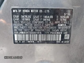 2016 Honda Fit EX z VIN JHMGK5H73GX031816, wystawiony jako IAAI lot #42295931 z przebiegiem Nie podano mil oraz . Historia ofert i sprzedaży dostępna na DreamBid. Obrazek 9.
