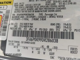 2013 Ford Fusion Titanium with VIN 3FA6P0K99DR286038, listed as a IAAI auction lot 42794945 with 224,346 mi miles and . Bid and sale history available at DreamBid. Image 9.