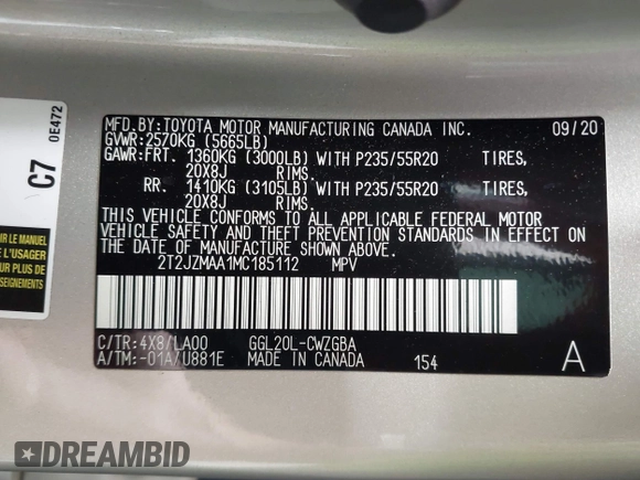 2021 Lexus RX 350 with VIN 2T2JZMAA1MC185112, listed as a IAAI auction lot 42251392 with 68,575 mi miles and . Bid and sale history available at DreamBid. Image 9.
