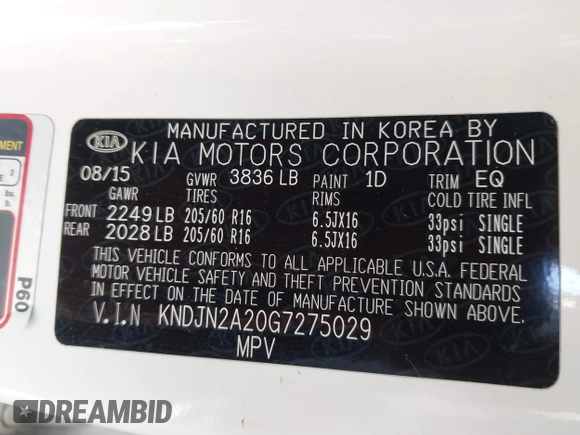 2016 Kia Soul with VIN KNDJN2A20G7275029, listed as a IAAI auction lot 41691550 with 83,416 mi miles. Bid and sale history available at carsss.com. Image 9.