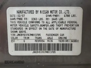 2007 Infiniti G35 with VIN JNKBV61F67M813795, listed as a Copart auction lot 53996345 with 159,113 mi miles and Clean Title. Bid and sale history available at carsss.com. Image 12.