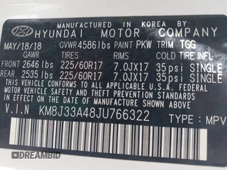 2018 Hyundai Tucson SEL Plus z VIN KM8J33A48JU766322, wystawiony jako IAAI lot #42184624 z przebiegiem 87 331 mil mil oraz . Historia ofert i sprzedaży dostępna na DreamBid. Obrazek 9.