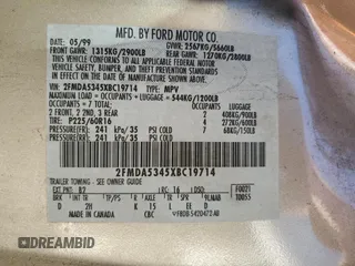 1999 Ford Windstar SEL with VIN 2FMDA5345XBC19714, listed as a Copart auction lot 75992874 with Not Provided miles and Salvage Title. Bid and sale history available at carsss.com. Image 15.