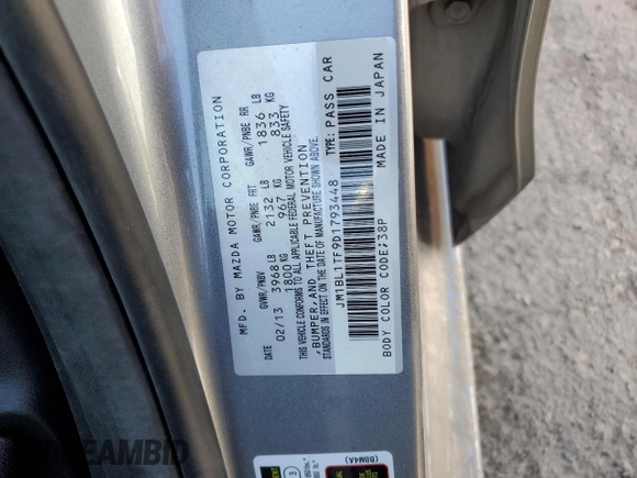 2013 Mazda 3 i SV with VIN JM1BL1TF9D1793448, listed as a Copart auction lot 50348115 with 115,046 mi miles and Salvage title. Bid and sale history available at DreamBid. Image 14.