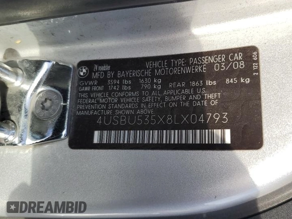 2008 BMW Z4 3.0si with VIN 4USBU535X8LX04793, listed as a Copart auction lot 77471094 with 104,599 mi miles and Salvage title. Bid and sale history available at DreamBid. Image 14.