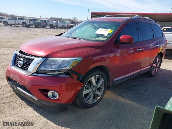2015 Nissan Pathfinder Platinum with VIN 5N1AR2MM9FC693611, listed as a IAAI auction lot 41651847 with 84,340 mi miles. Bid and sale history available at carsss.com. Image 2.