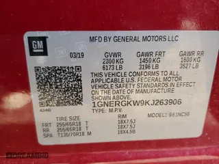 2019 Chevrolet Traverse LT Cloth with VIN 1GNERGKW9KJ263906, listed as a Copart auction lot 45200765 with 176,386 mi miles and Salvage Title. Bid and sale history available at carsss.com. Image 13.