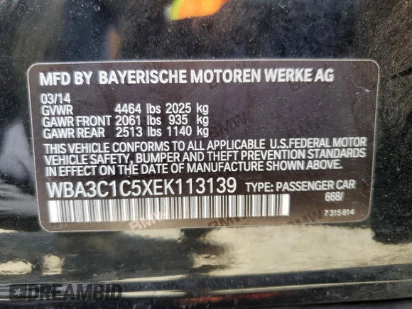 2014 BMW 3 Series 328i with VIN WBA3C1C5XEK113139, listed as a Copart auction lot 51931305 with 67,091 mi miles and Salvage Title. Bid and sale history available at carsss.com. Image 13.