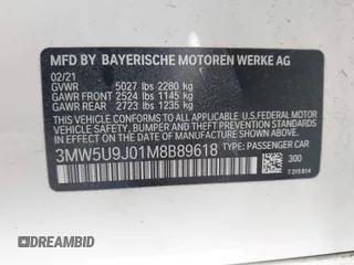 2021 BMW 3 Series M340i xDrive with VIN 3MW5U9J01M8B89618, listed as a IAAI auction lot 40473458 with 58,438 mi miles. Bid and sale history available at carsss.com. Image 9.