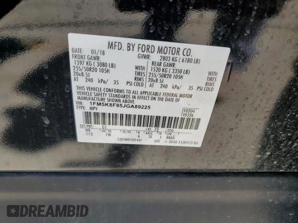 2018 Ford Explorer Limited z VIN 1FM5K8F85JGA89225, wystawiony jako Copart lot #58362855 z przebiegiem 89 370 mil mil oraz Szkoda całkowita • Salvage title. Historia ofert i sprzedaży dostępna na DreamBid. Obrazek 13.