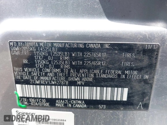 2018 Toyota RAV4 XLE z VIN 2T3WFREV1JW427878, wystawiony jako IAAI lot #42191031 z przebiegiem 97 264 mil mil oraz . Historia ofert i sprzedaży dostępna na DreamBid. Obrazek 9.