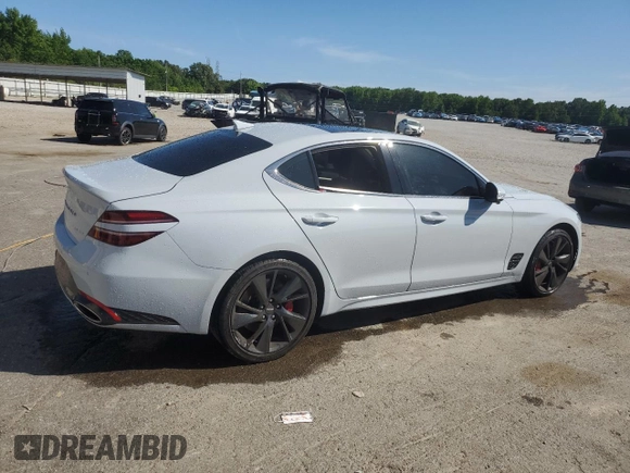 2022 Genesis G70 3.3T with VIN KMTG54TE8NU085587, listed as a Copart auction lot 57897535 with 23,785 mi miles and Salvage title. Bid and sale history available at DreamBid. Image 3.